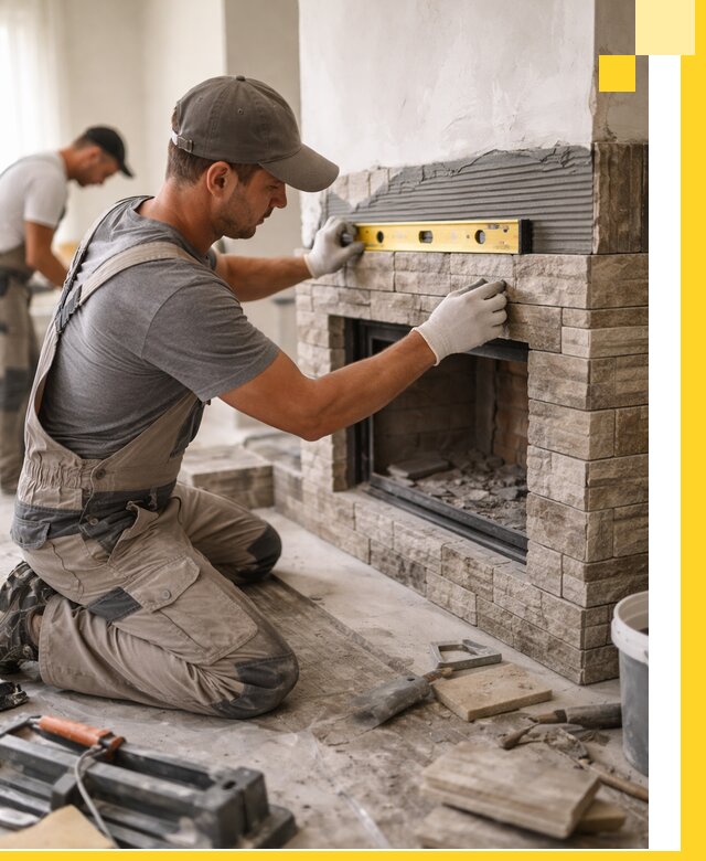 Облицовка каминов в Касимах, монтаж и отделка натуральным камнем