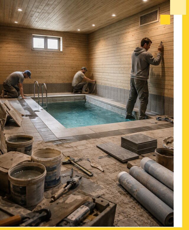 Строительство бани с бассейном и сауной под ключ в Касимах