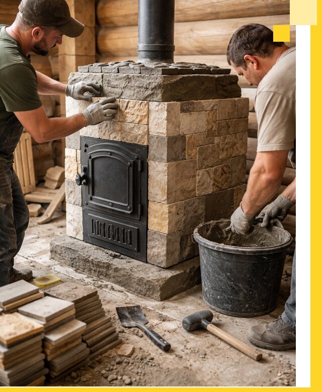 Облицовка банной печи под ключ в Касимах: камень и плитка