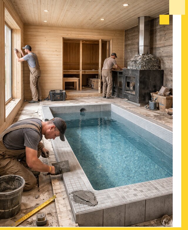 Проект бани с бассейном и сауной в Касимах под ключ