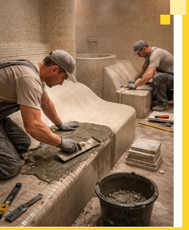 Лежаки для хамама под ключ в Касимах, проект и монтаж