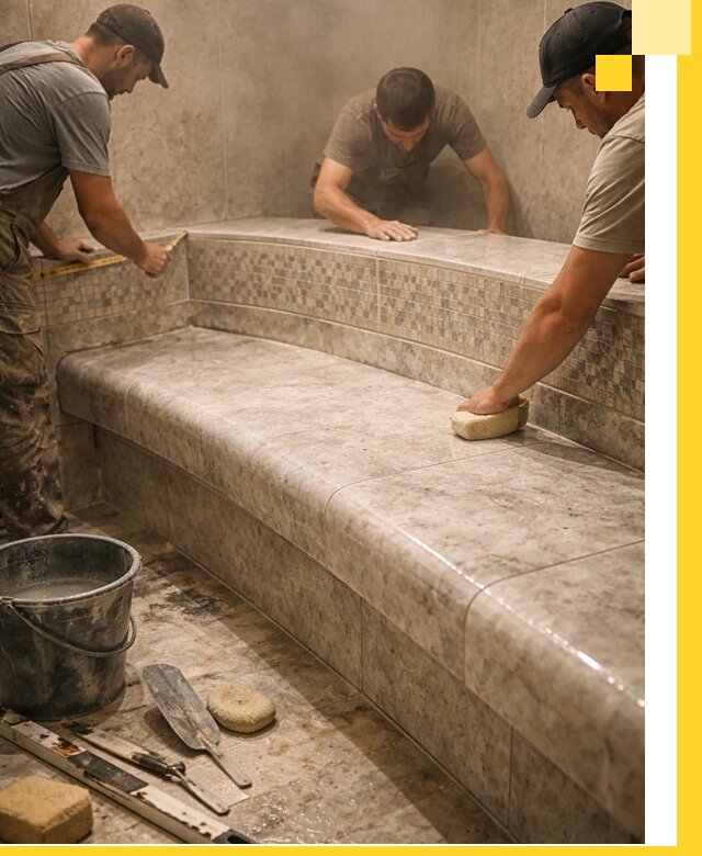 Изготовление и установка сидений для хамама в Касимах