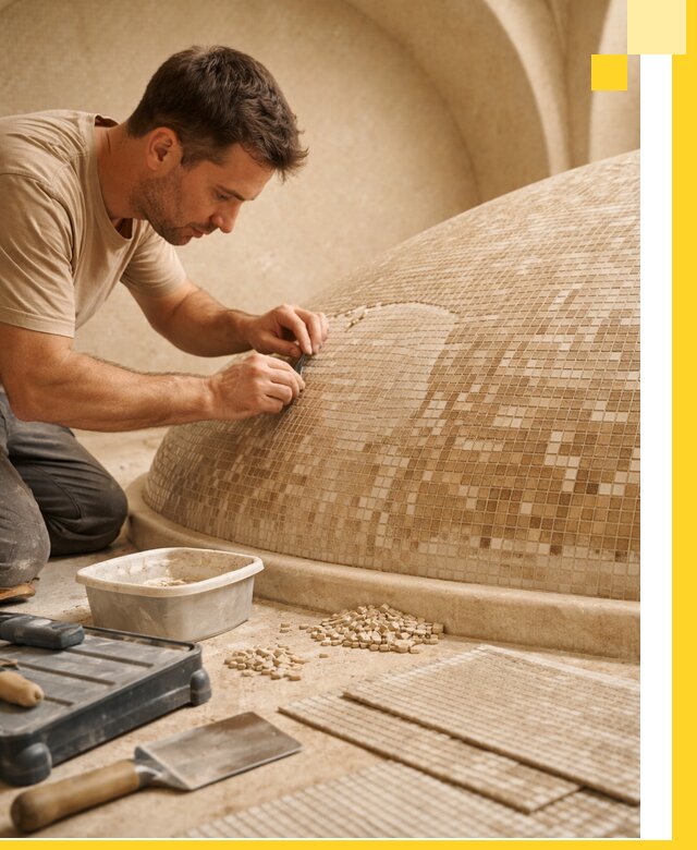 Профессиональная укладка мозаики для хамама под ключ в Касимах